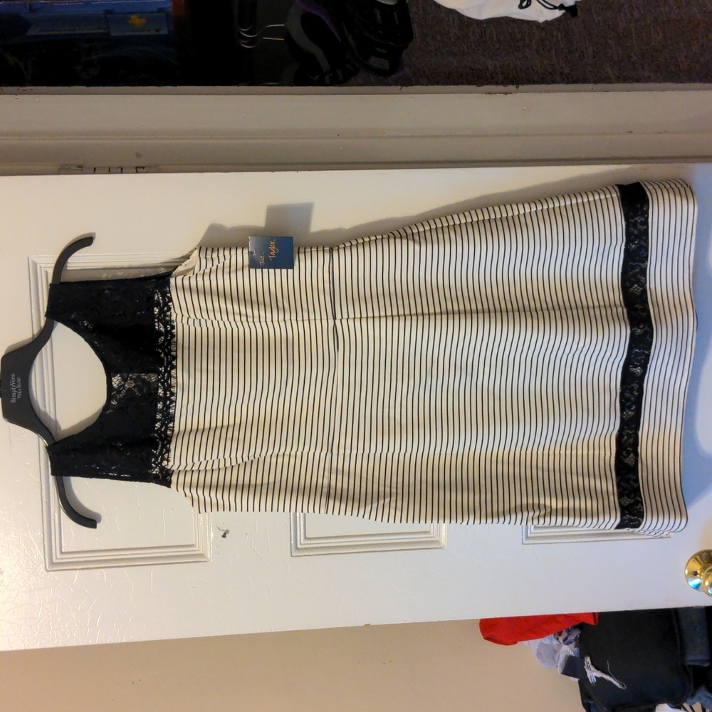 LAST CHANCE BEFORE DONATION Fit and Flare Black and White Lace Knee Length Dress